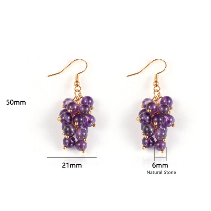 Natural Round Gems Beads Grape Eardrop Earhook Earrings Gift For Women Birthday