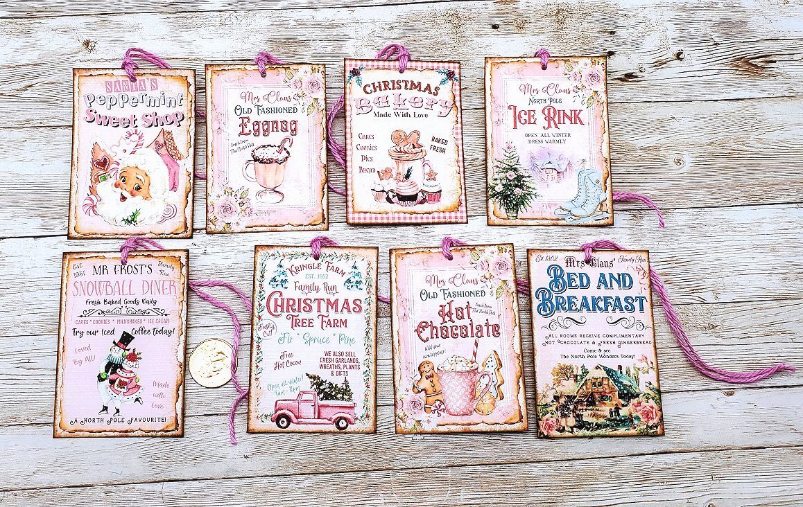 8-Christmas-Shabby Chic-Bakery-Holiday-Linen Cardstock-Gift-Hang-Tags