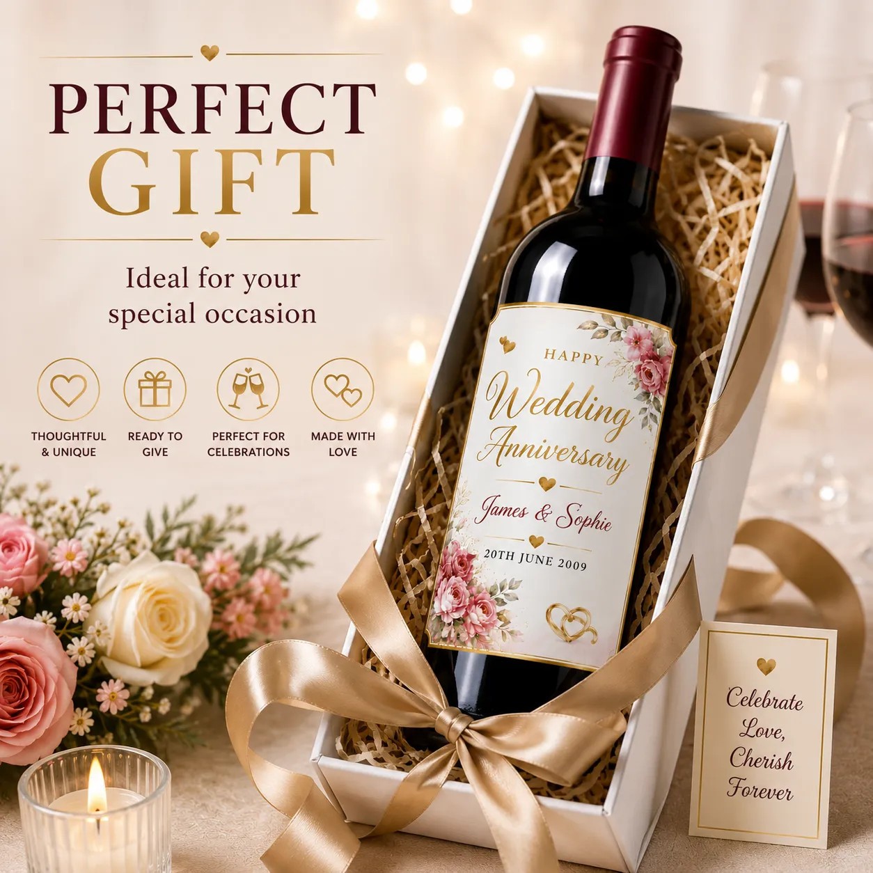 Personalised Wedding Anniversary Bottle Label Sticker Custom Wine Gift