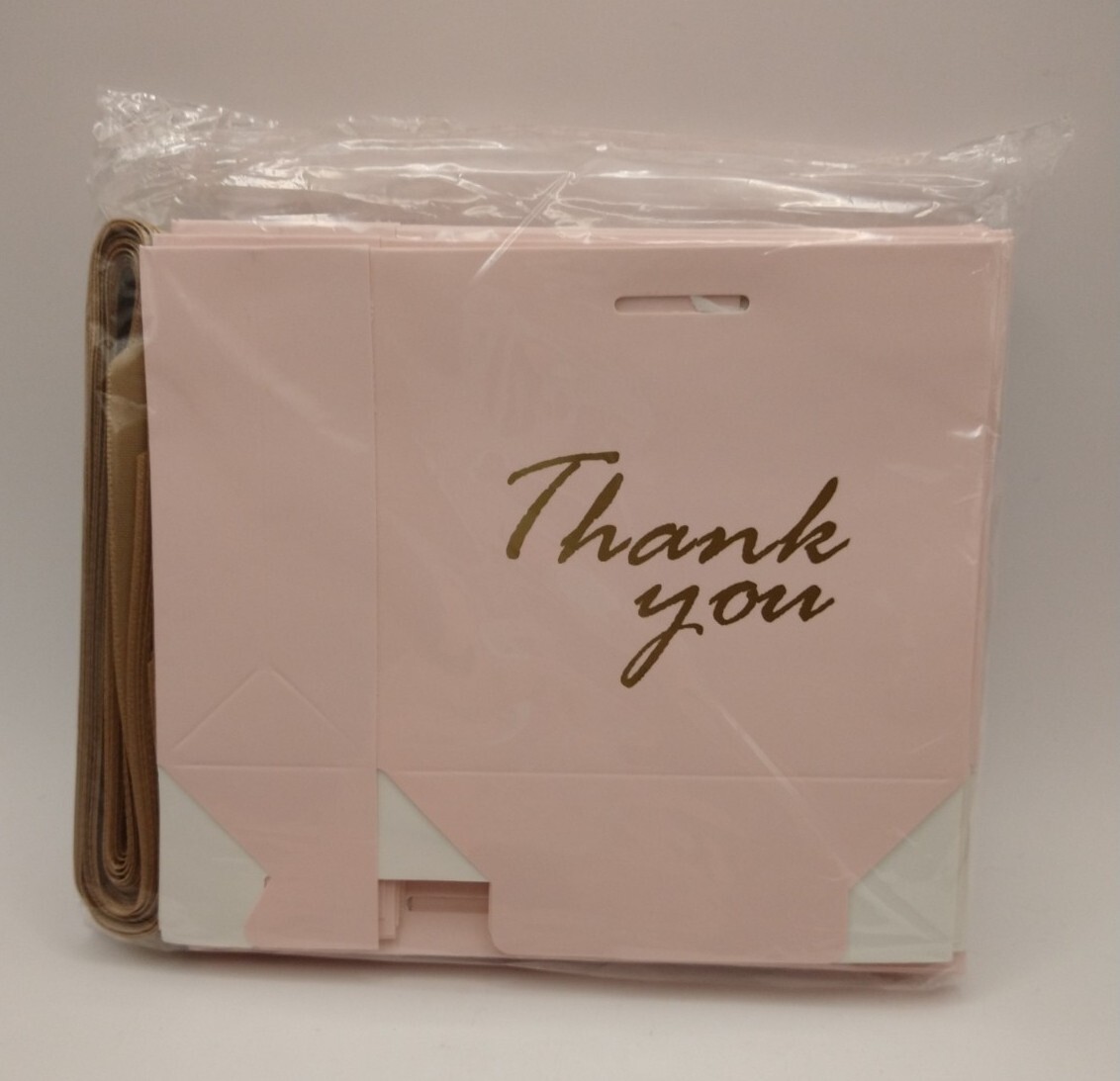 24 Pc Thank You Small Gift Bags Treat Boxes Party Favor w/Ribbons Pale Pink Gold