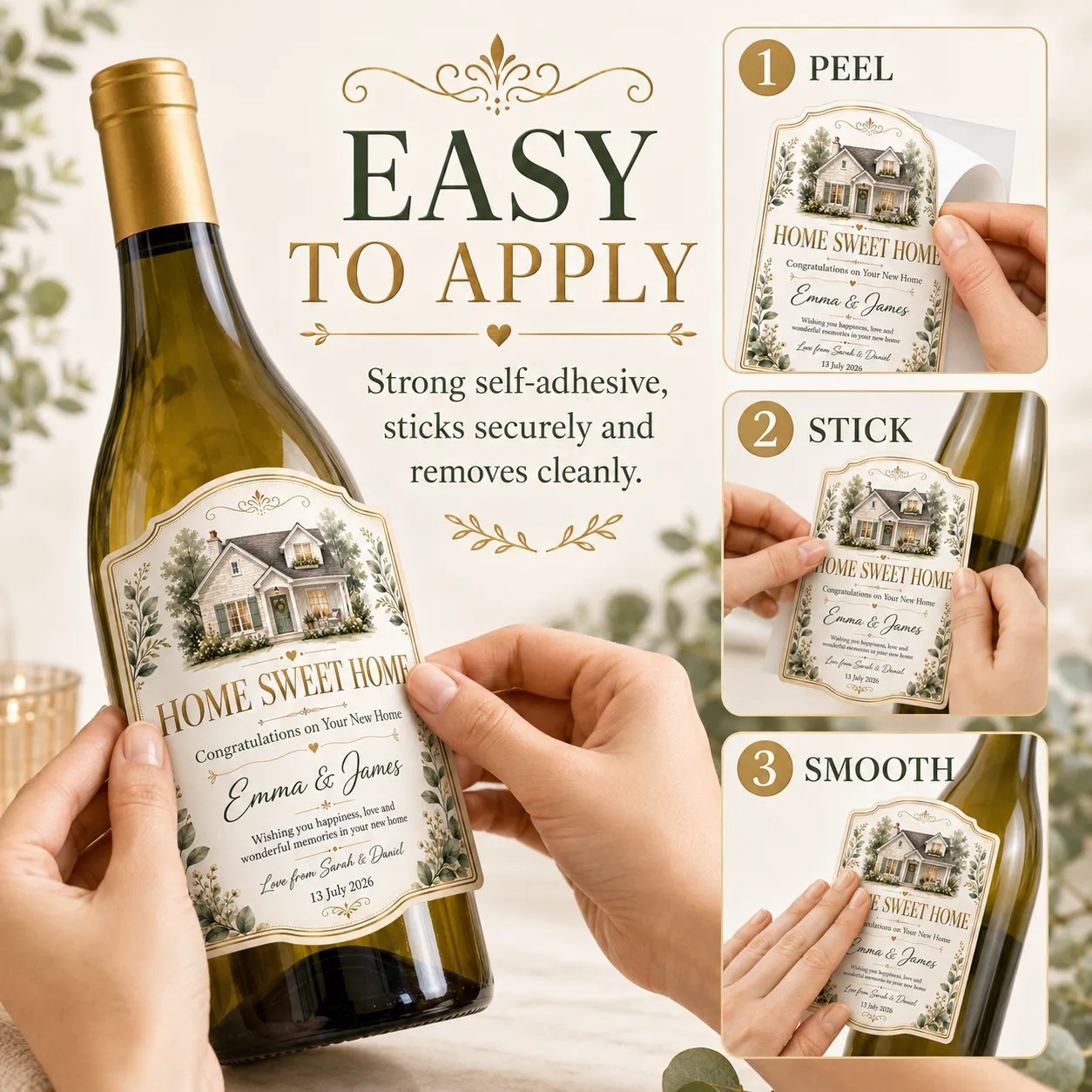 Personalised New Home Bottle Label Sticker Custom Housewarming Wine Gift