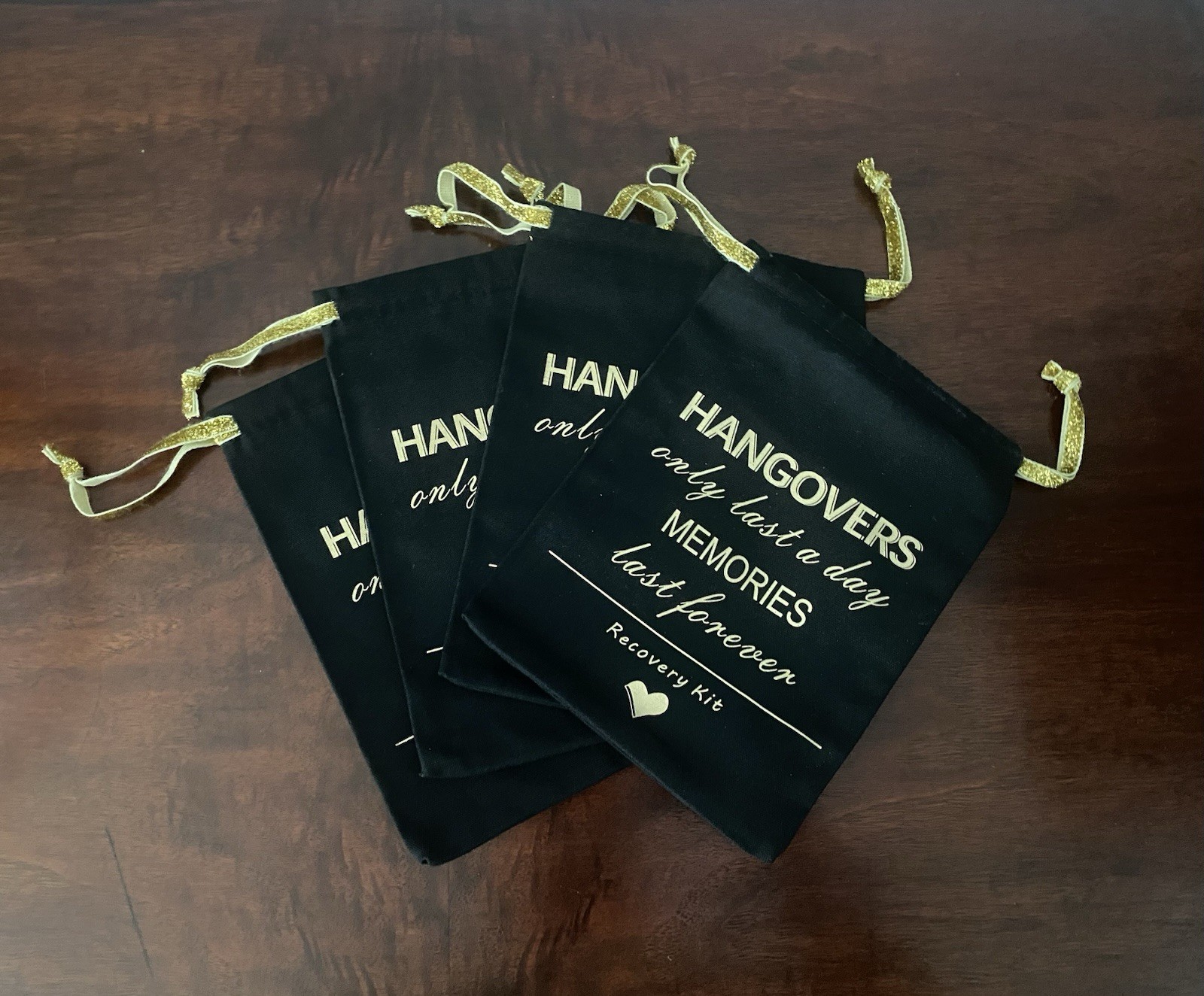 4 Ct Hangover Recovery Kit Bags Bachelorette 21st Birthday 5” x 7” Black Gold