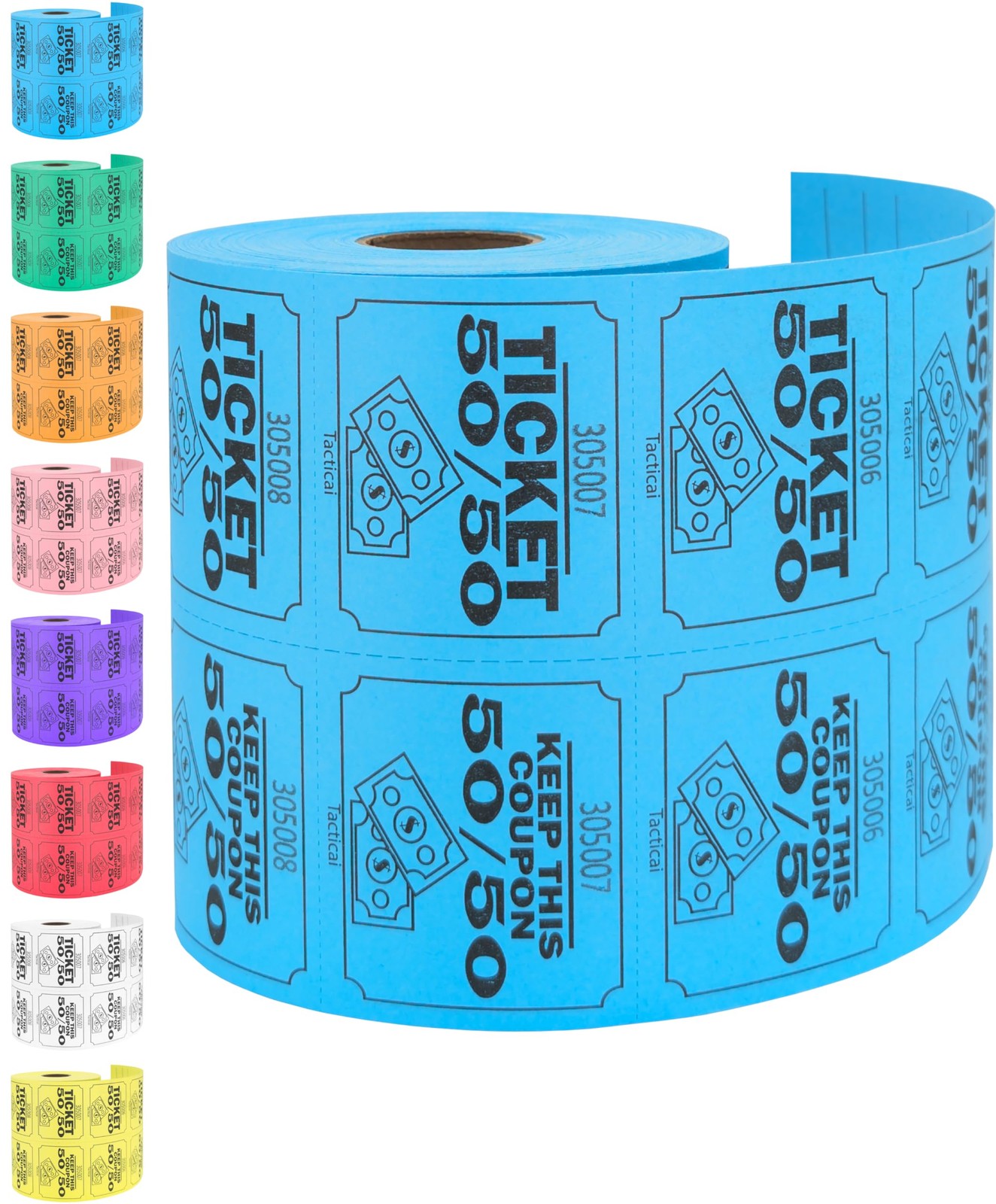 500 Raffle Tickets, 50/50, Blue (1 of 8 Colors), Double Roll, Large Ticket fo…