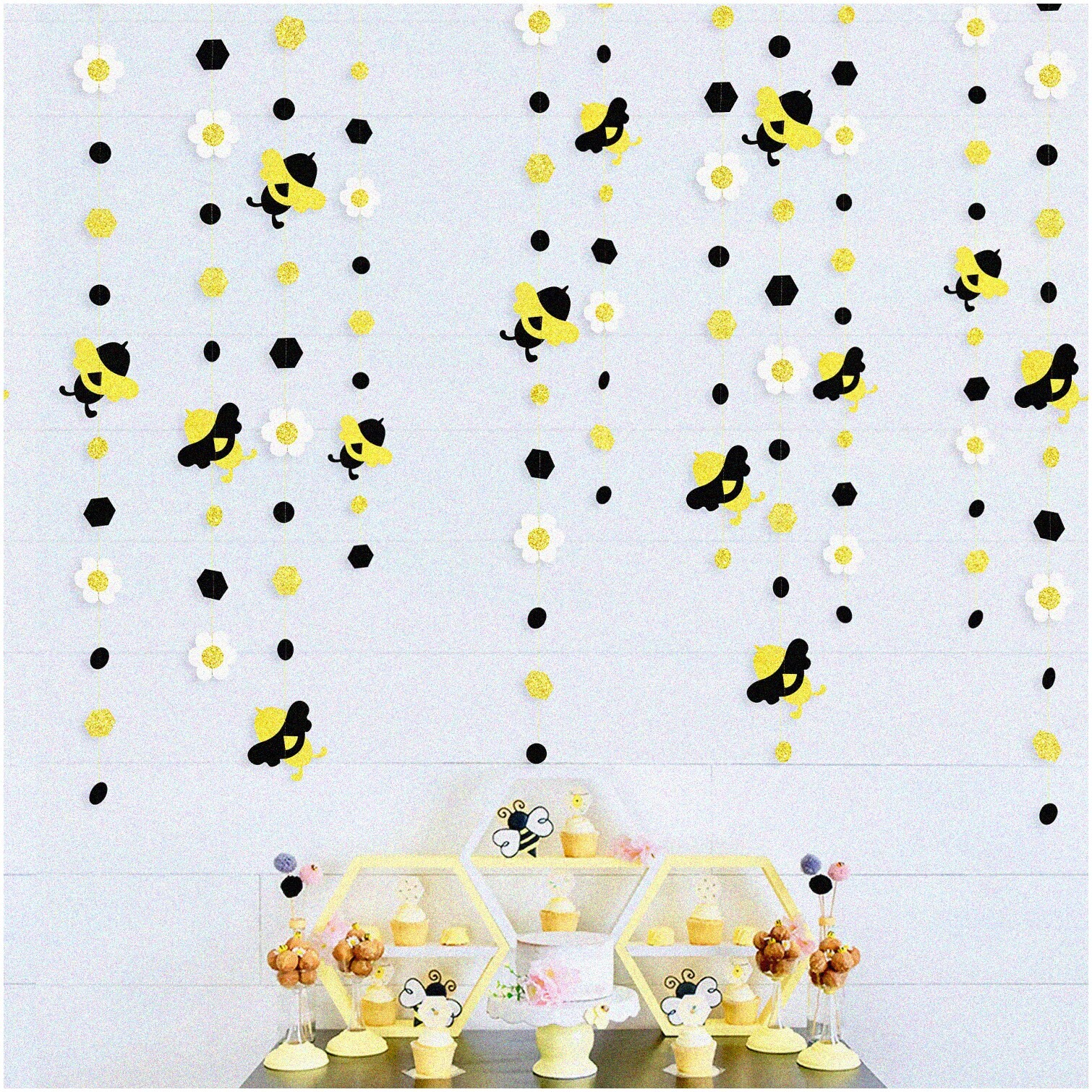 Glitter Honeycomb Bumble Decorations for Gender Reveal