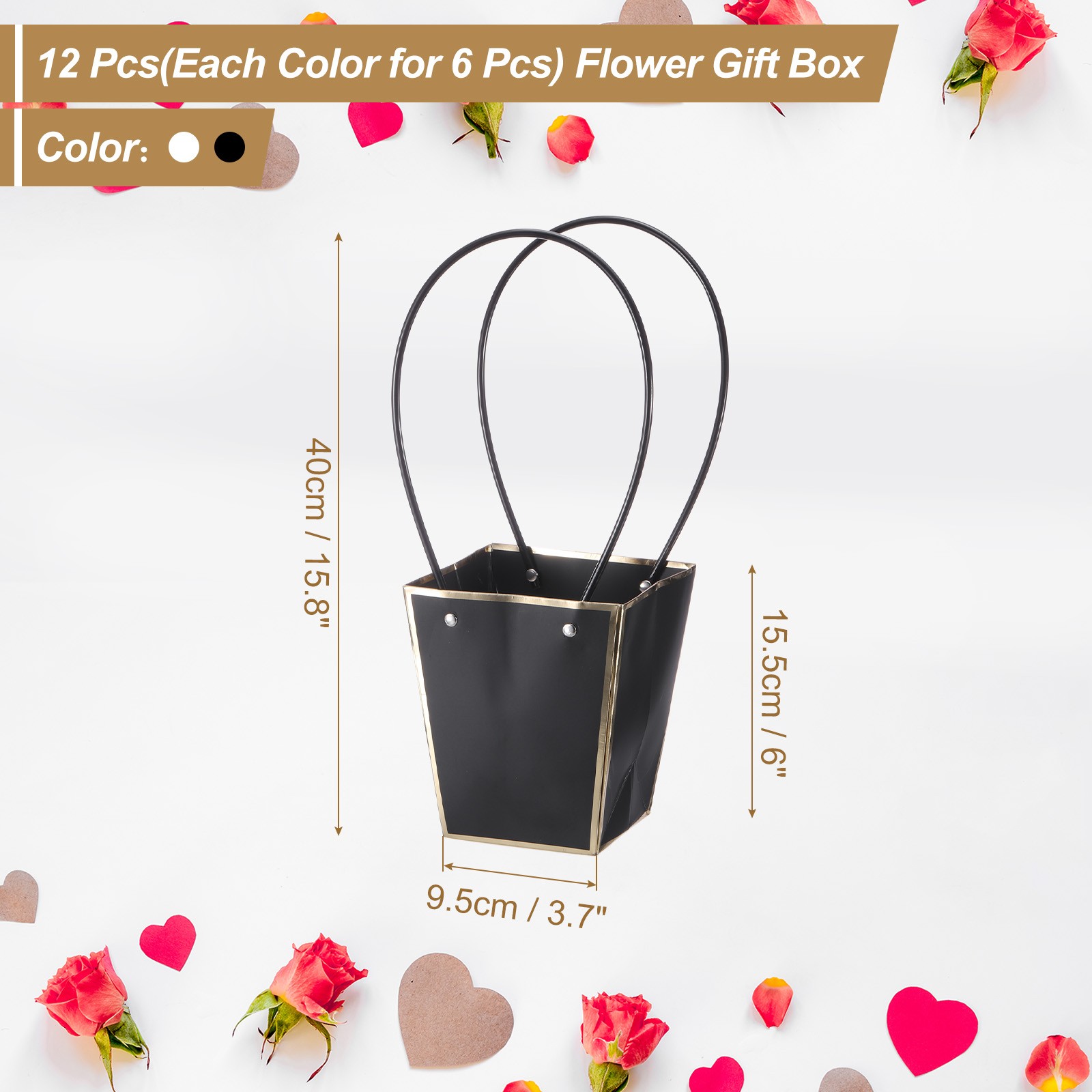 Flower Gift Bags, 12 Pack Paper Bouquet Bags Rectangle Florist Box