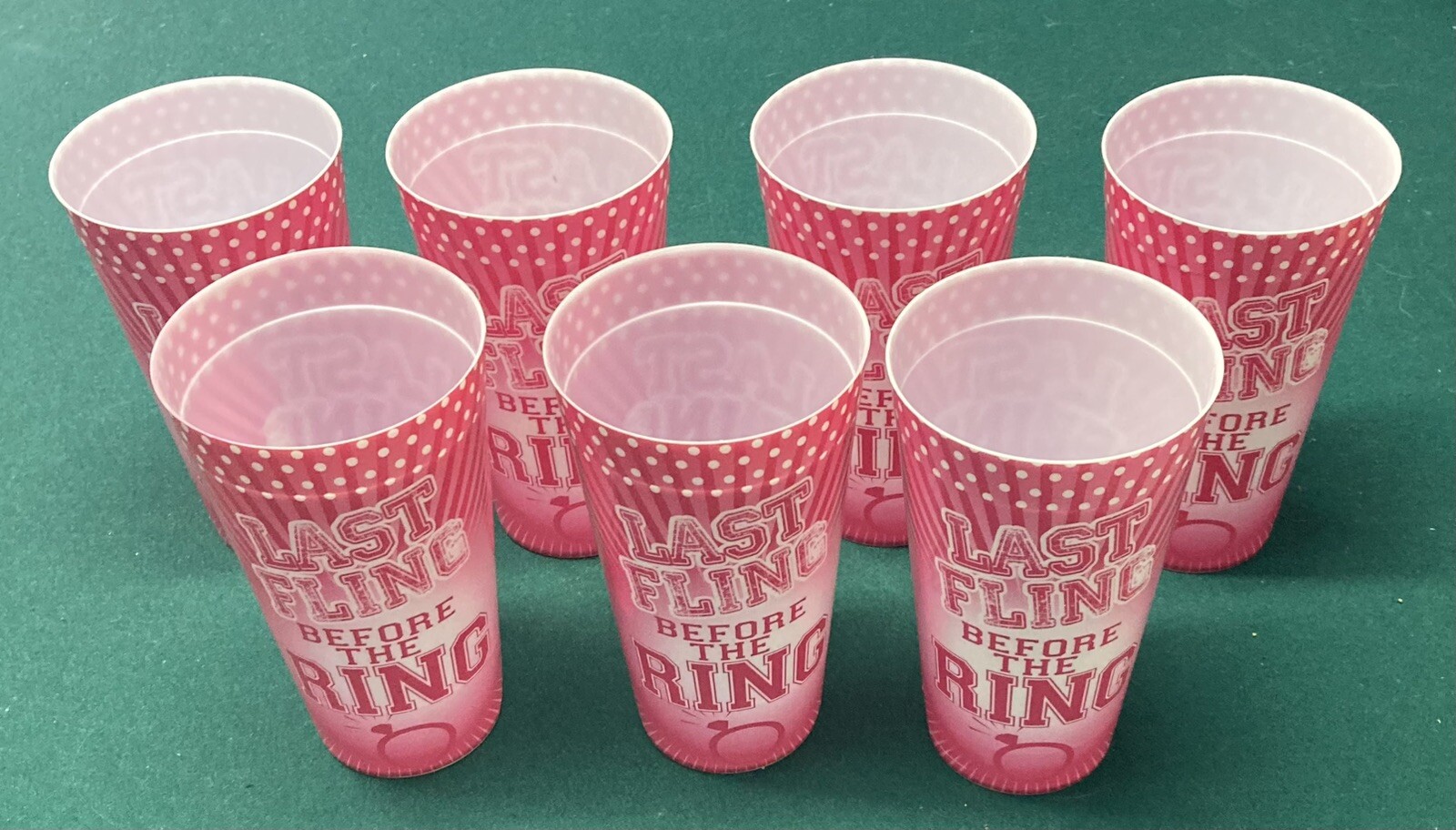 Bachelorette Party Favors. Set of 7 Pink 16oz Cups – Last Fling Before the Ring