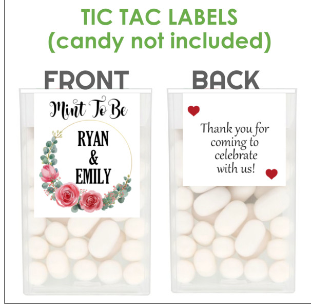 24 WEDDING RED or BLUE ROSES TIC TAC MINT TO BE Labels Personalized FAVORS