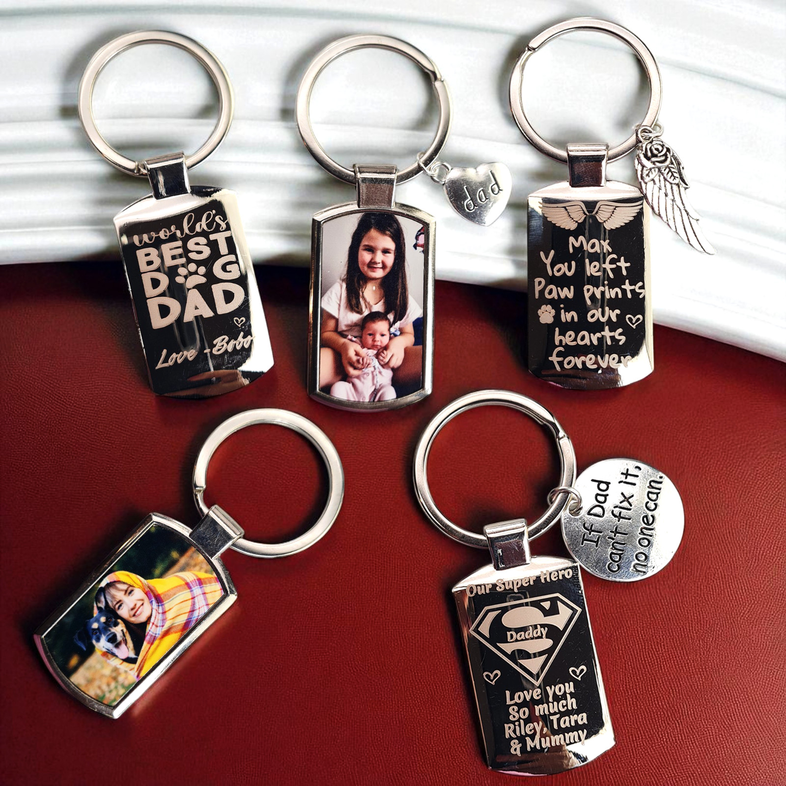 Personalised Engraved Custom Photo Printed Keyring for Daddy Mum, Birthday Gift