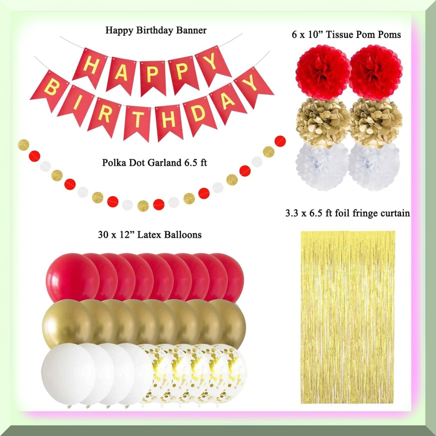 Red and Gold Birthday Party Decorations Kit
