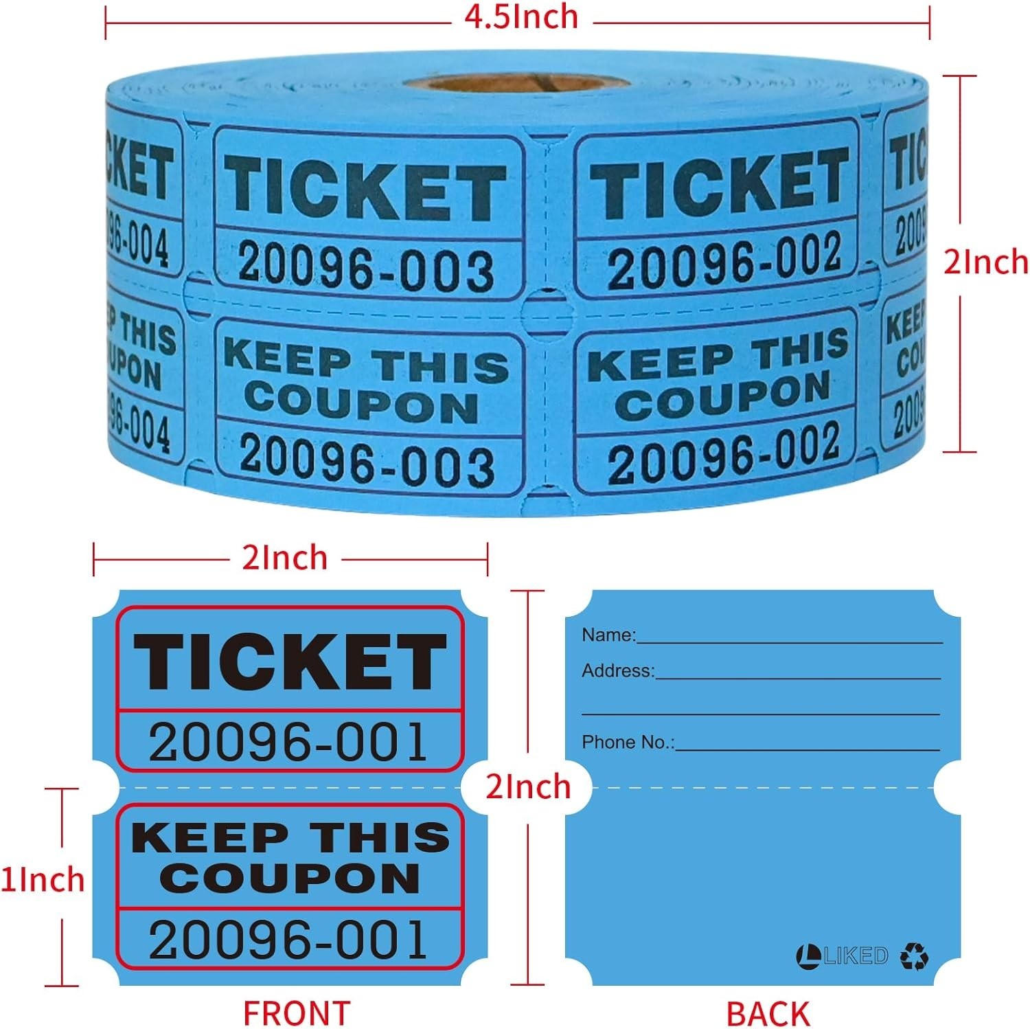 Consecutive Numbered Raffle Tickets – 1000 Double Stubs for School Dances