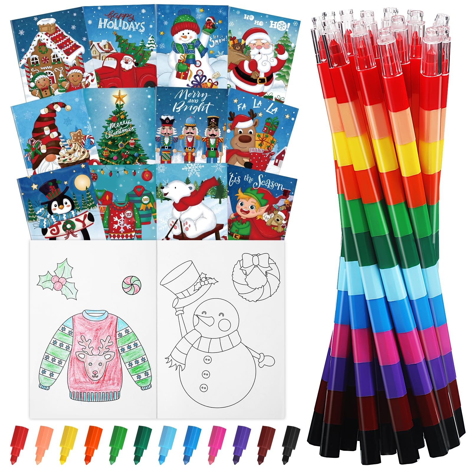 Pasimy 36 Pcs Christmas Coloring Book with Crayons Kids Xmas Multicolor