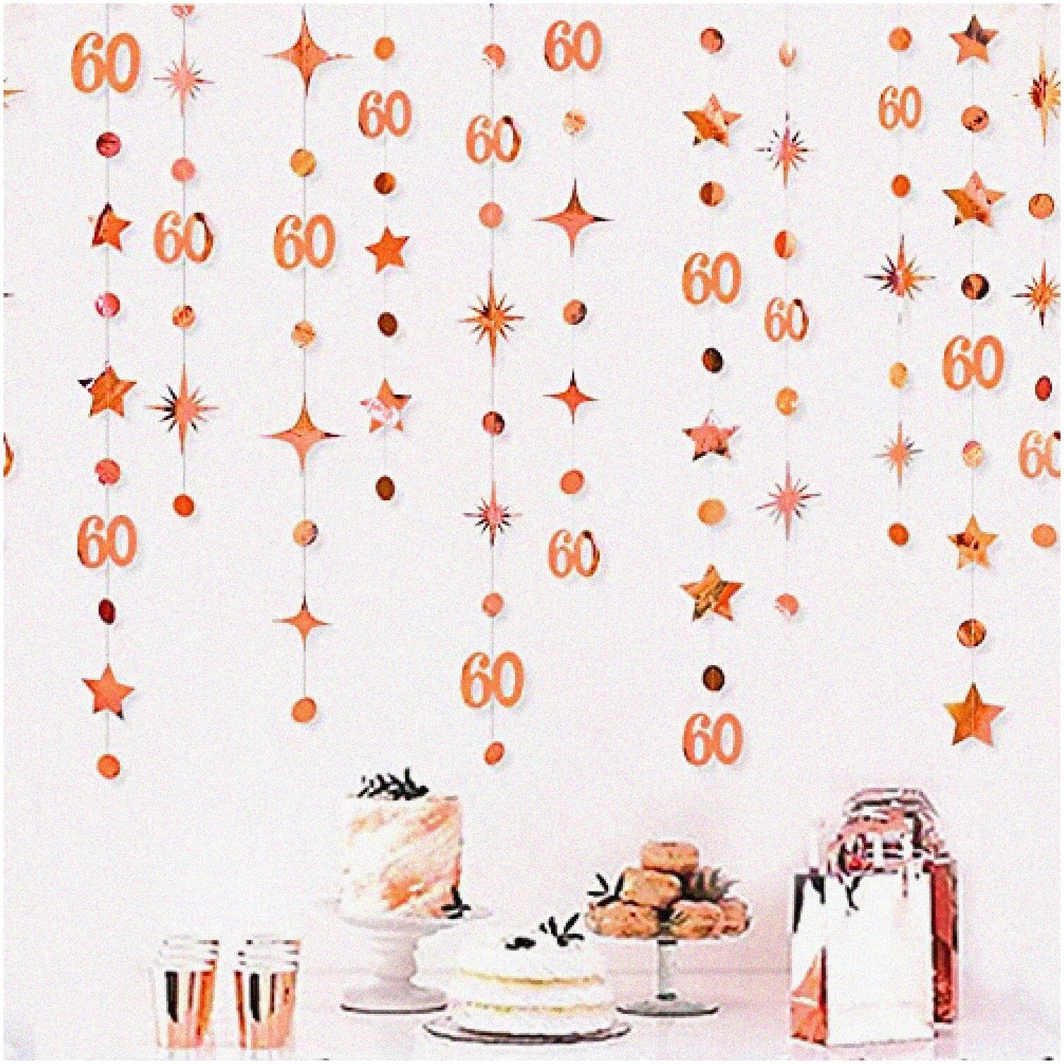 Rose Gold 60th Birthday Decorations with Number 60