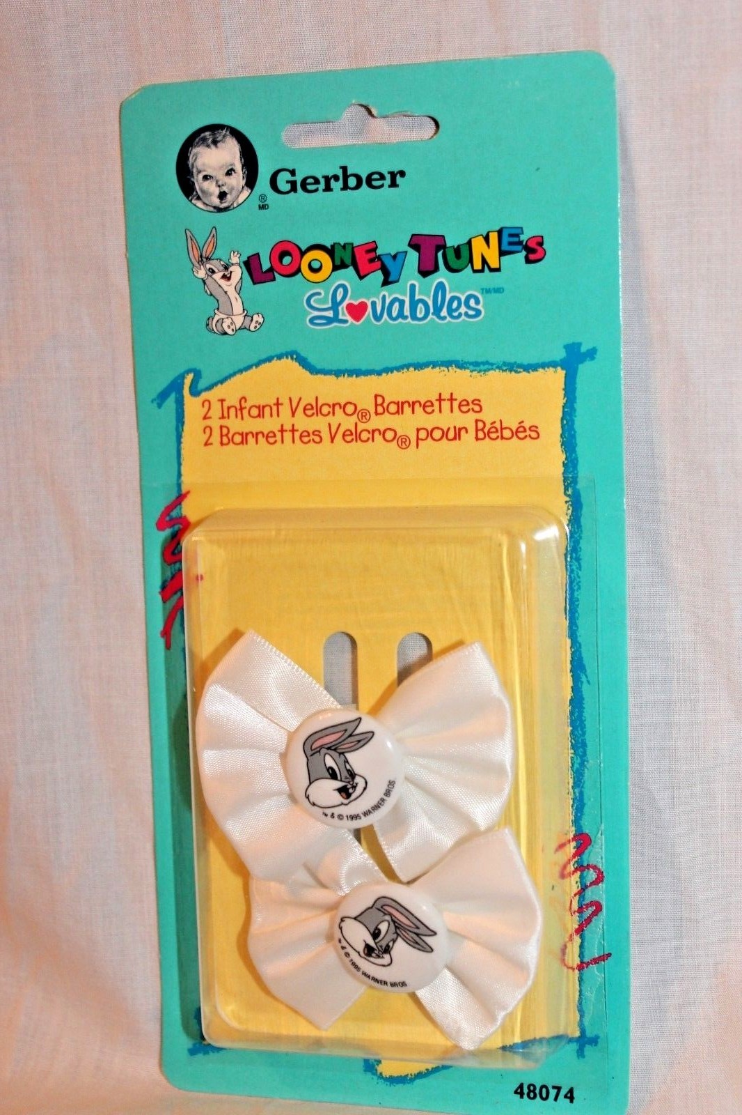 NEW IN PACKAGE VINTAGE 1995 SET OF 2 LOONEY TUNES BUGS BUNNY INFANT BARRETTES