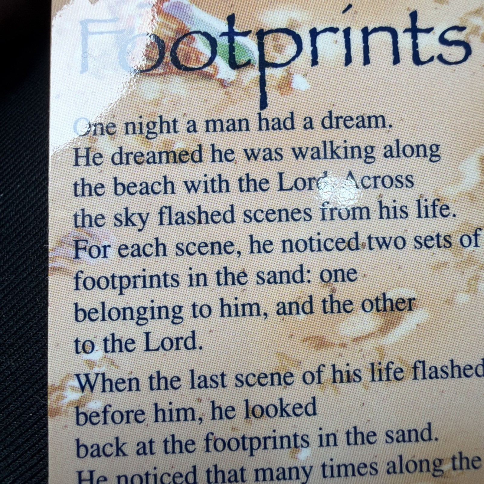 VTG 1988 Footprints In The Sand Poem With Penny Cross Coin Bookmark Remembrance