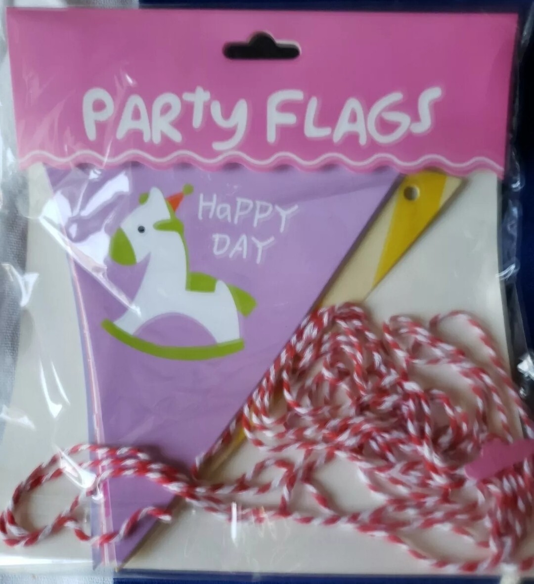 New party flags, Multi colored & Pattern, happy day on rocking horse