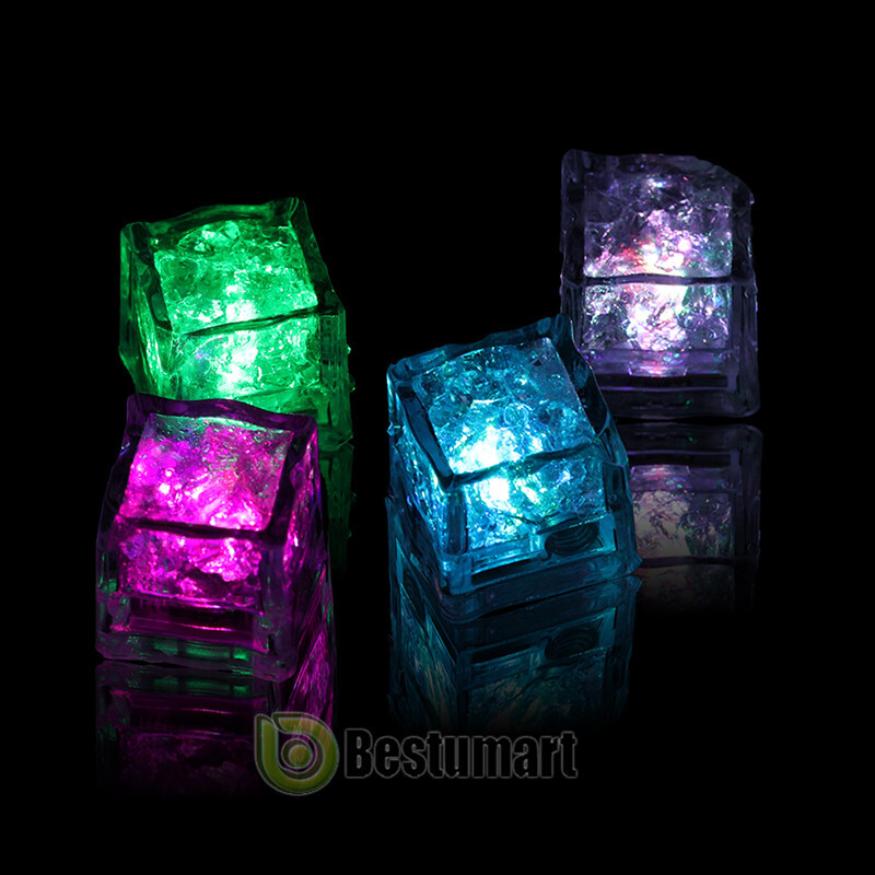 8/48xMulti Color Rainbow Flash Light Up Ice Cube LED Glow Ice Cube ON/OFF SWITCH