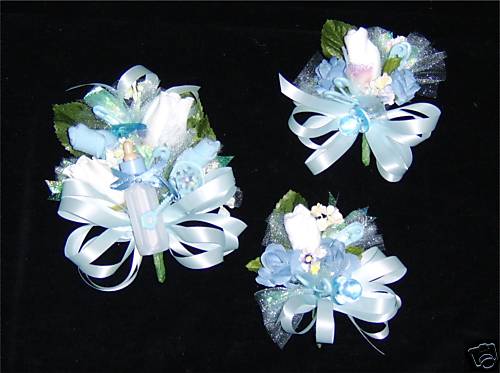 Baby Shower Corsage 3- with Blue Baby Socks Handmade