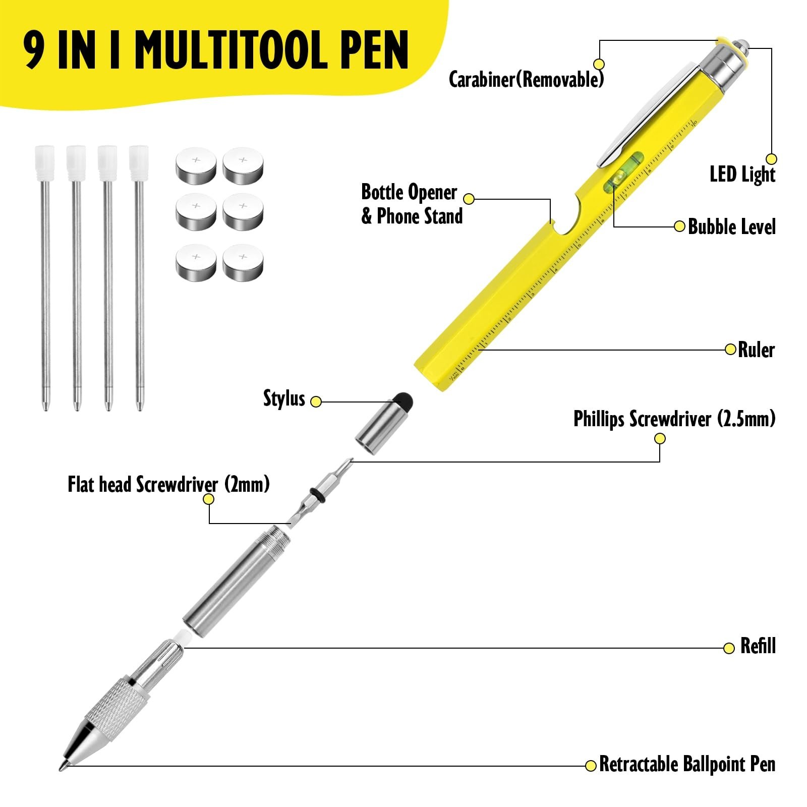 Cool Pen Gifts for Men, 9-in-1 Multi Tool Tech Pen Gadgets Tools for Men, Per…