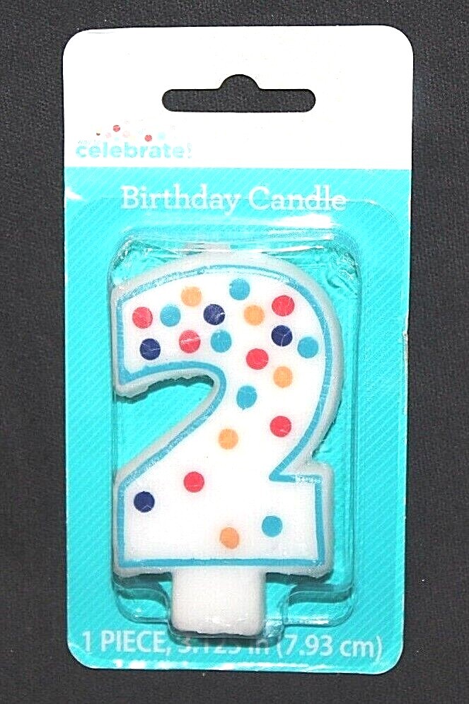 Way to Celebrate! Birthday Candle White/Multicolor Polka Dot Number 2