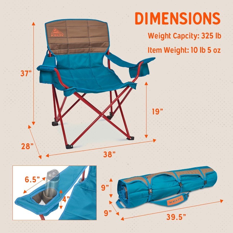 Deluxe Lounge Chair – Folding Outdoor Camp Chair,Insulated Cupholders,Customized