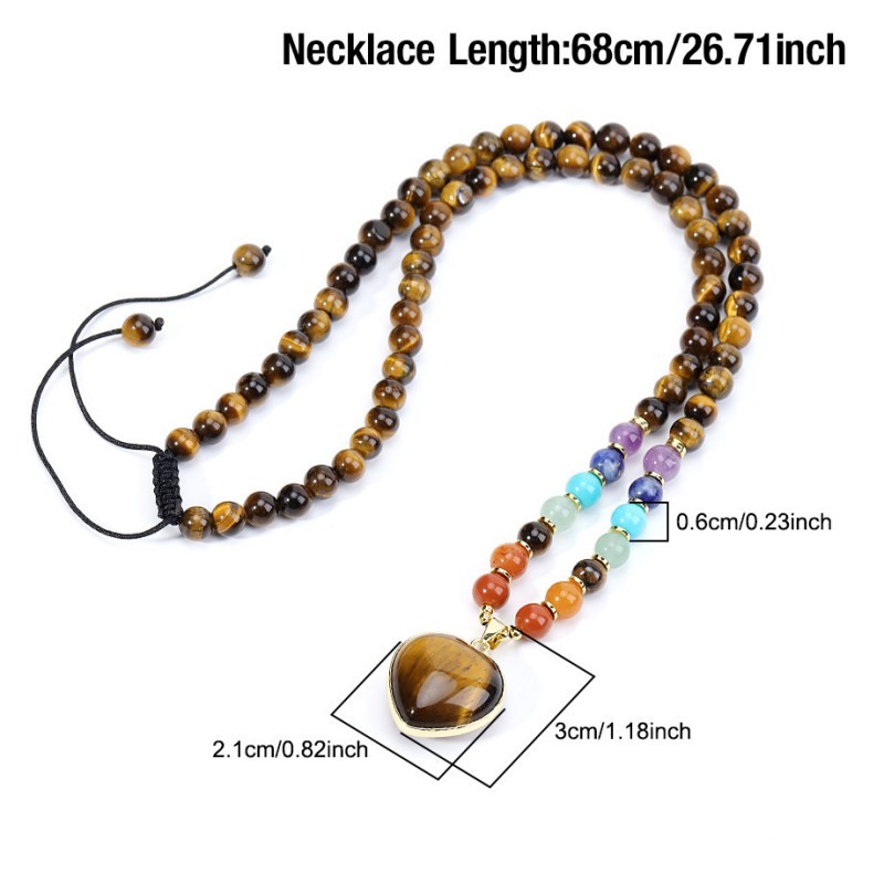 7 Chakra Crystal Heart Pendant Necklace, Healing & Balancing Beaded Necklace