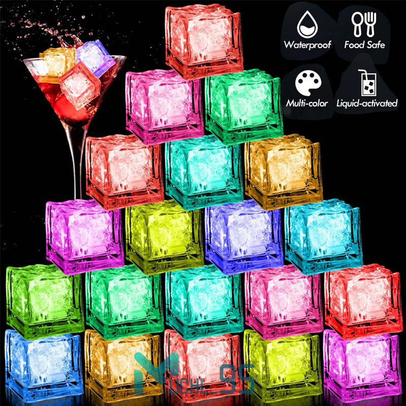 12~48 Pcs Rainbow Flash Color Light Up Party Rave club Wedding LED Glow Ice Cube
