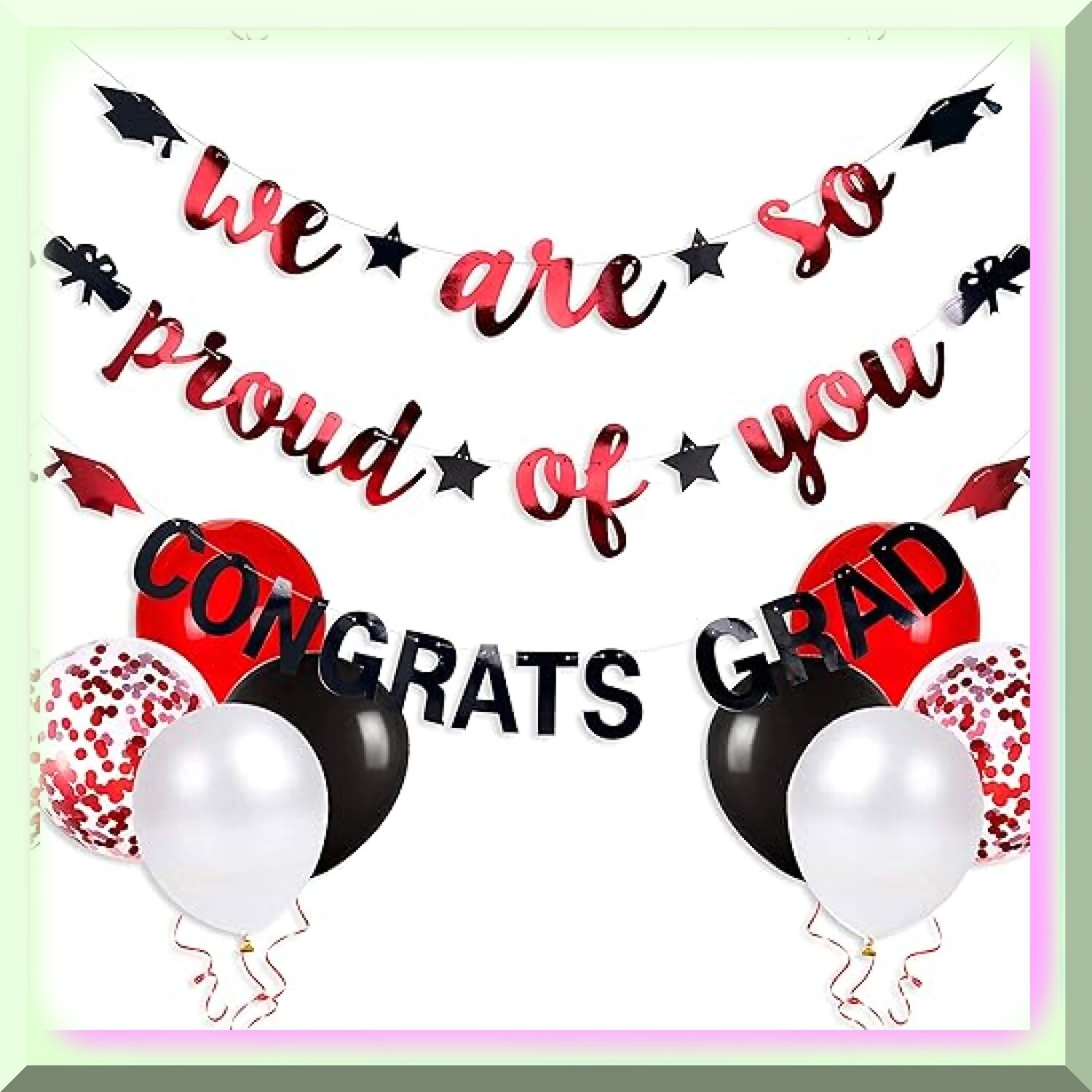 Red and Black Graduation Party Decor Set