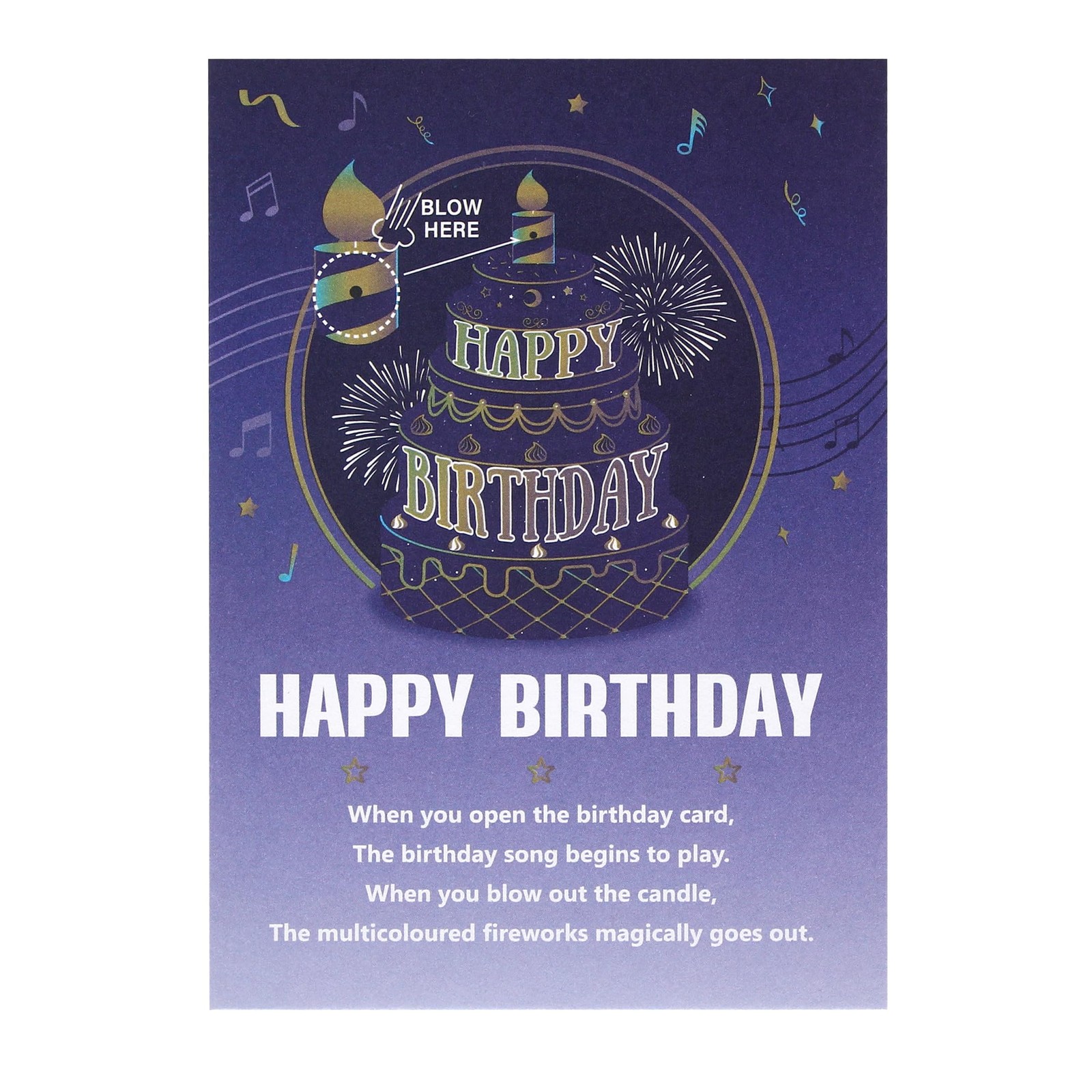 XTF2015 Happy Birthday Cards Fireworks, Lights, Music 7.87*5.9 inch, Purple