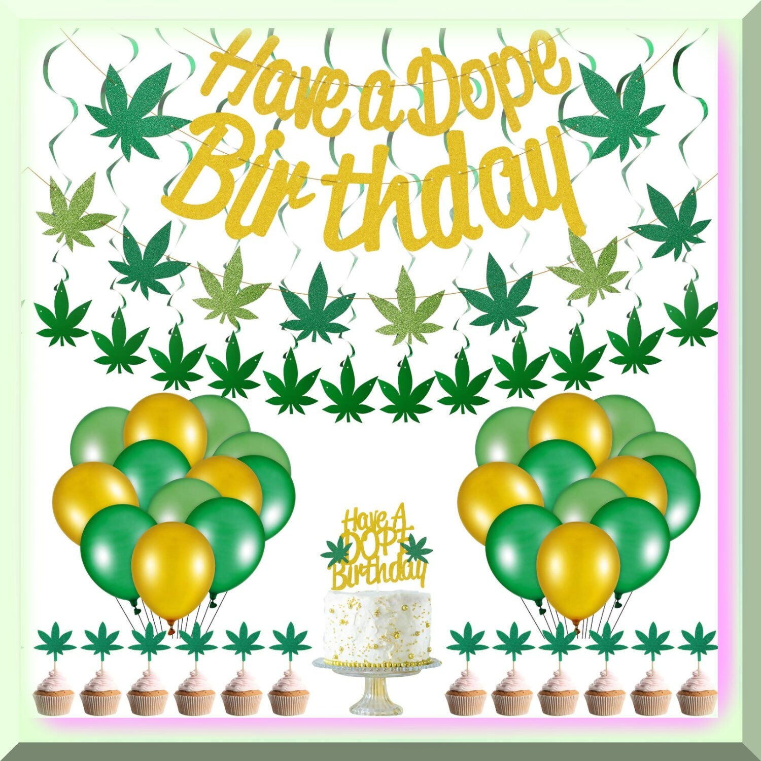 Pot Leaf Party Decorations with Banners Toppers Swirls Balloons