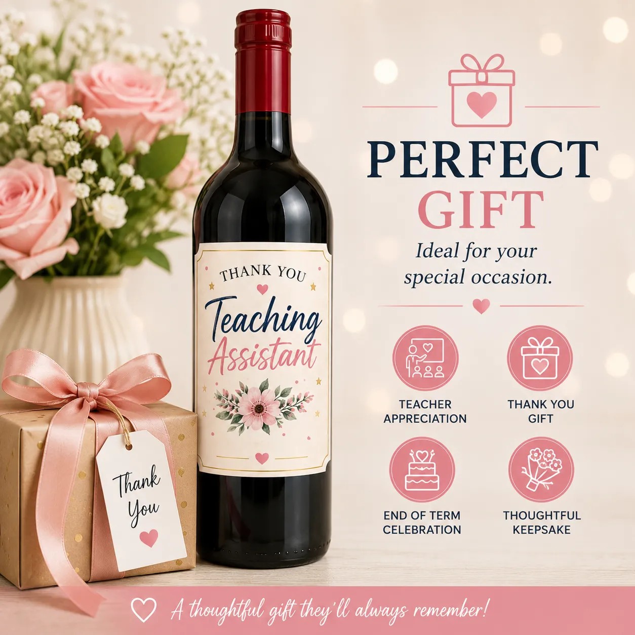 Personalised Teaching Assistant Thank You Bottle Label Sticker Custom Gift