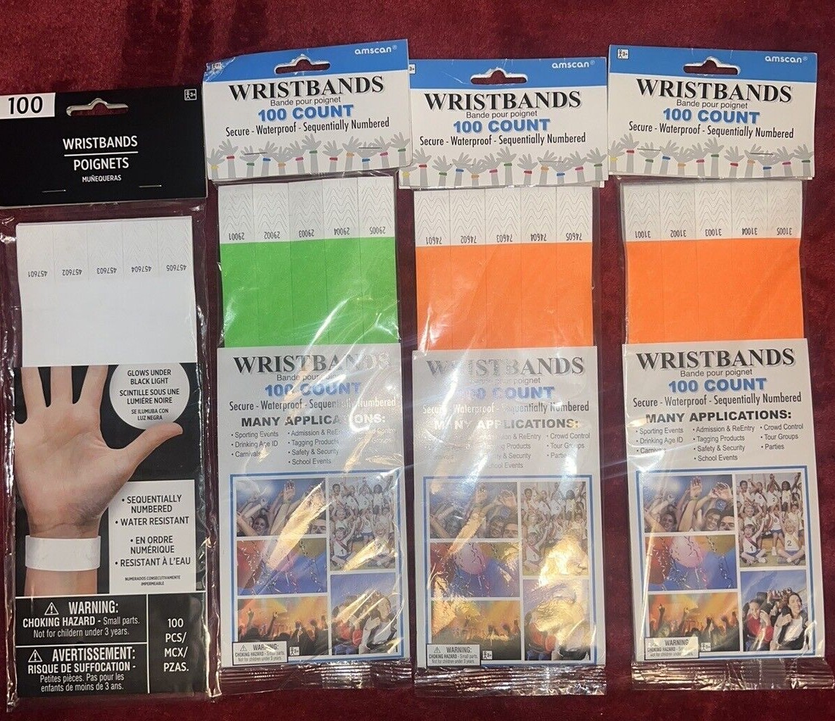 AMSCAN Event club Wristbands 100 Count Secure Waterproof Sequentially Numbered