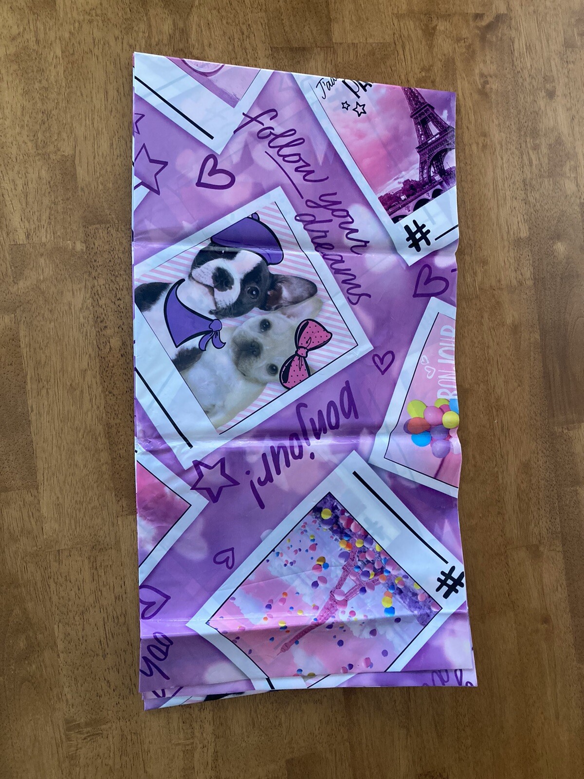 Justice Girls Pink / Purple Tablecloth Paris – French Bulldogs / Puppies – Used