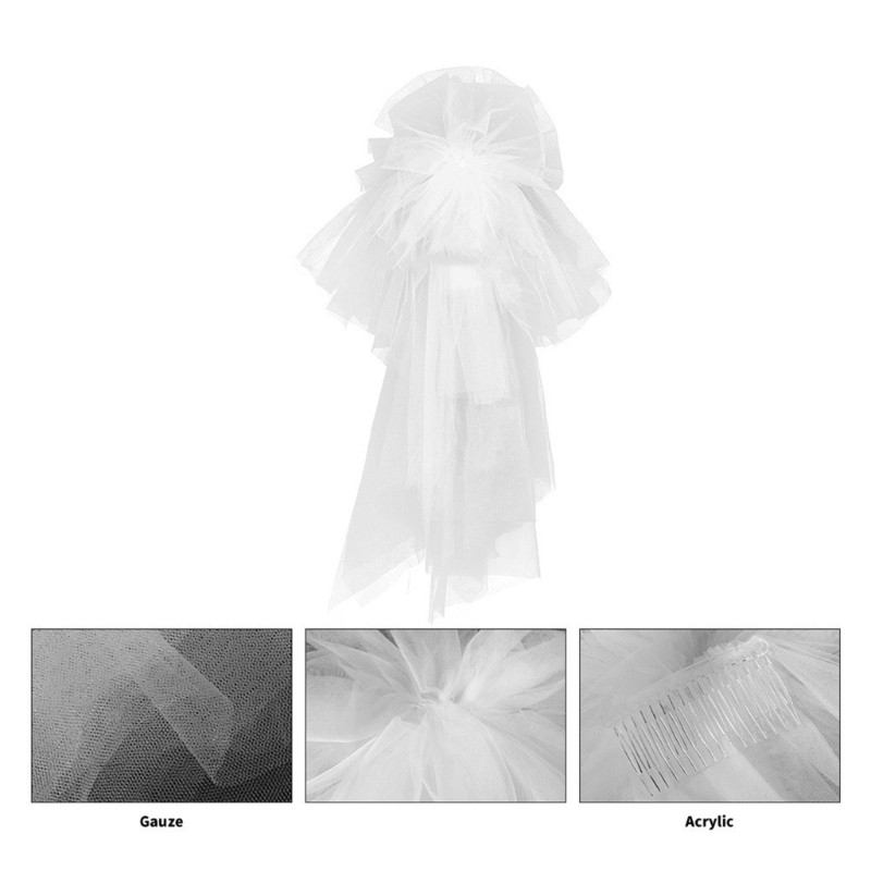 Wedding Veil Pearls Ribbon Short Veil Bride Hair Accessoies White Sheer Veil
