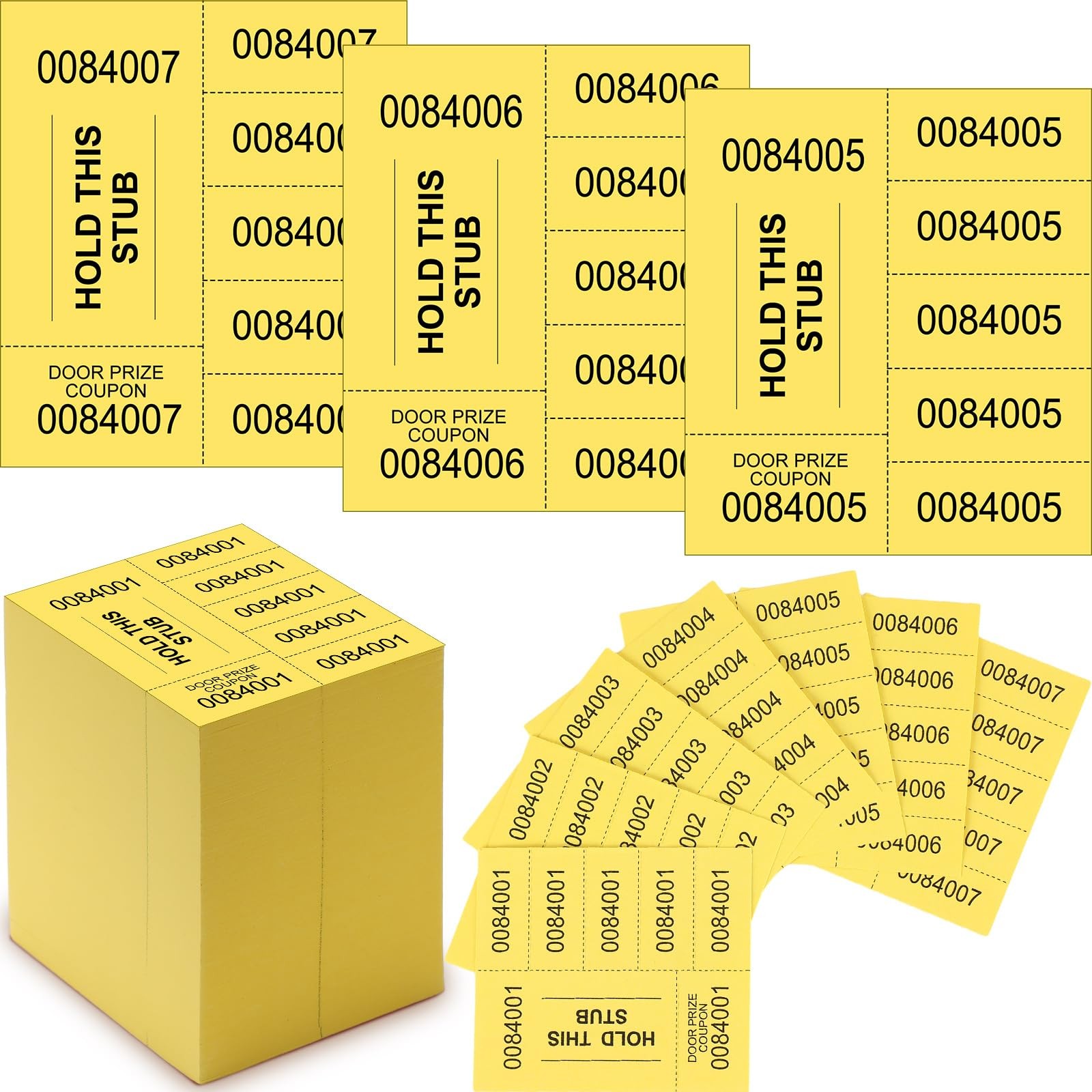Chinese Auction Raffle Ticket Sheets 5 Bid Numbers Dark Yellow Bulk 1000 SHEETS