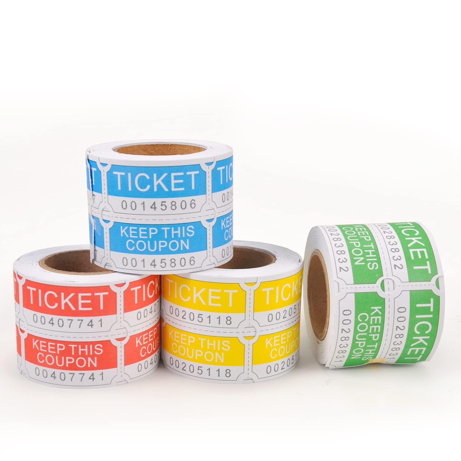 1000 Pairs Raffle Tickets Double Rolls,4 Vibrant Colors (Blue/Red/Yellow/Gree…