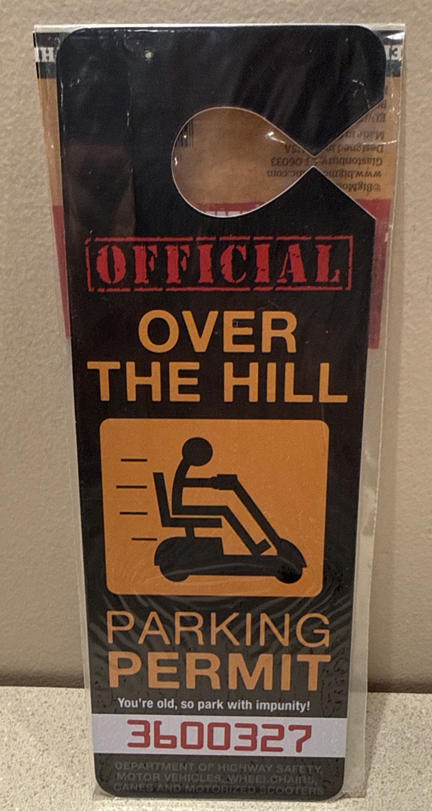 Over The Hill Parking Permit Hanging Tag Novelty Gift 40th 50th 60th Birthday