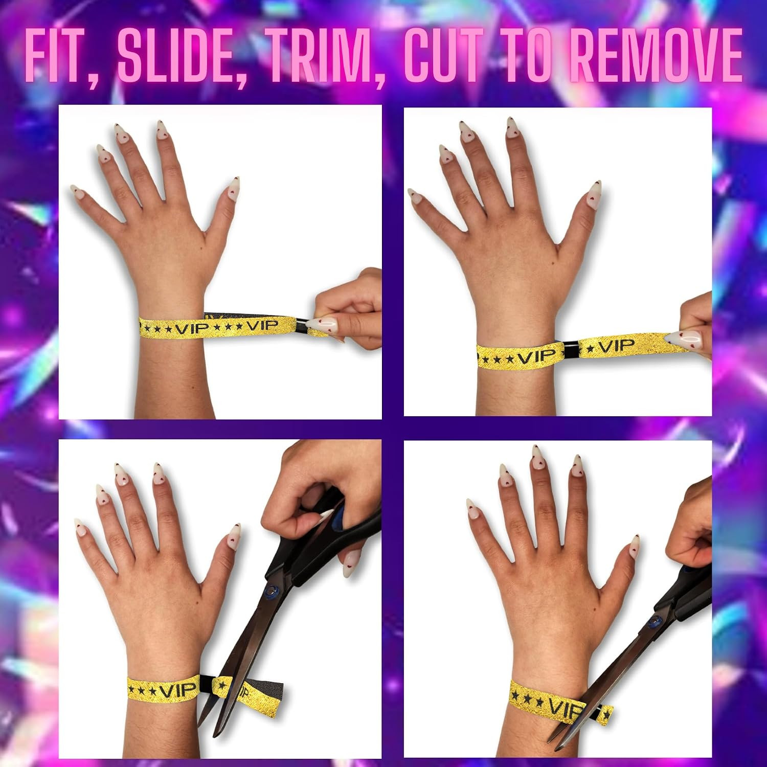 100 Pack Glitter Gold VIP Party Wristbands with Secure Locking Clip. Must Have A
