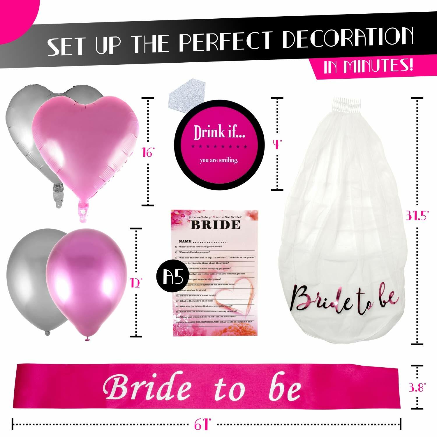 Bachelorette Party Decorations Kit Bridal Shower Games Sash Veil Balloons