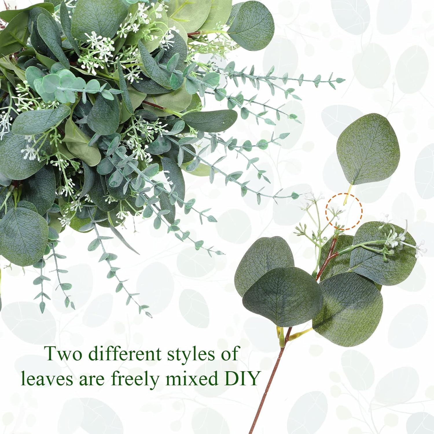 200 Pcs 2 Kinds Mixed Artificial Eucalyptus Leaves Stems Bulk Silver Dollar