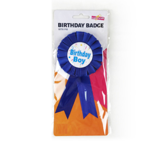 “BIRTHDAY BOY” BADGE RIBBON BLUE BIRTHDAY RIBBON SAFETY PIN PARTY BADGE | HYT