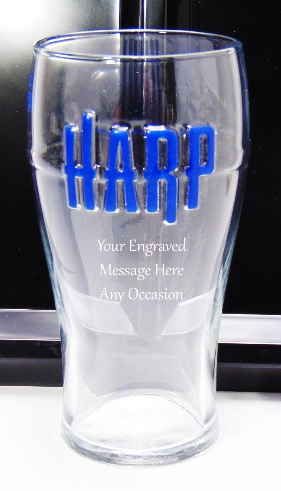 Personalised Harp Larger Pint Glass, Gift for Him or Her Your Message Engrave
