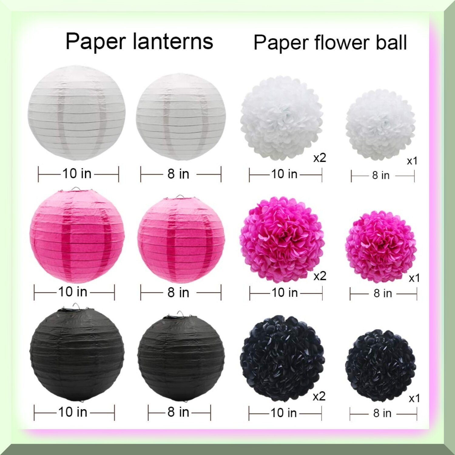 Pink White Black Paper Flower and Pom-Pom Party Pack
