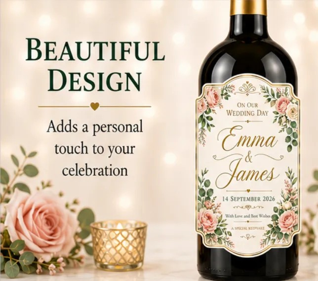 Personalised Wedding Bottle Label Sticker Custom Wine Champagne Gift