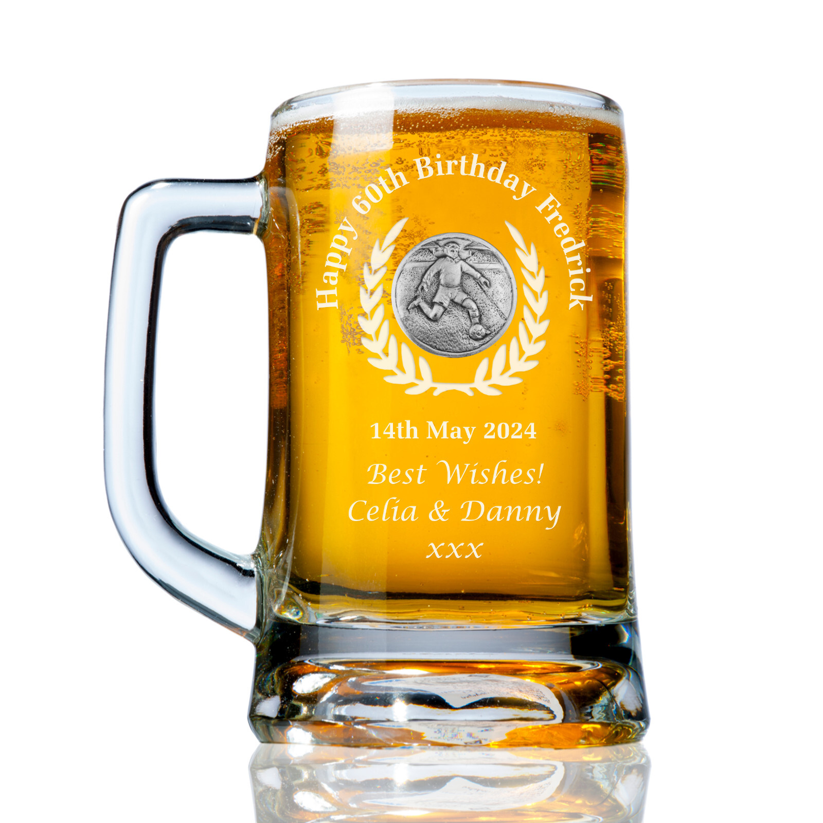 Football Fan Birthday Engraved Pint Tankard 60th 70th 80th Lager Glass Beer Mug