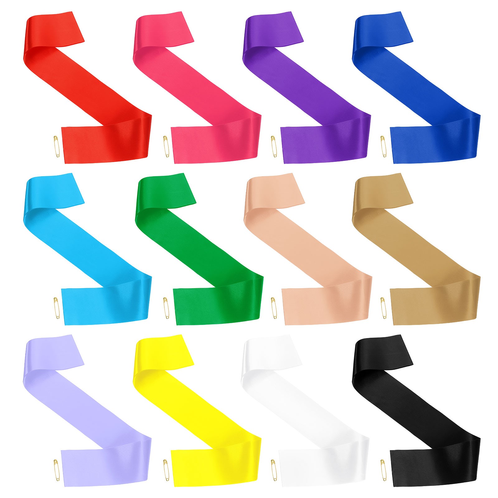 Blank Satin Sash, 24 Pack Multicolor Blank Sash Plain Satin Sashes