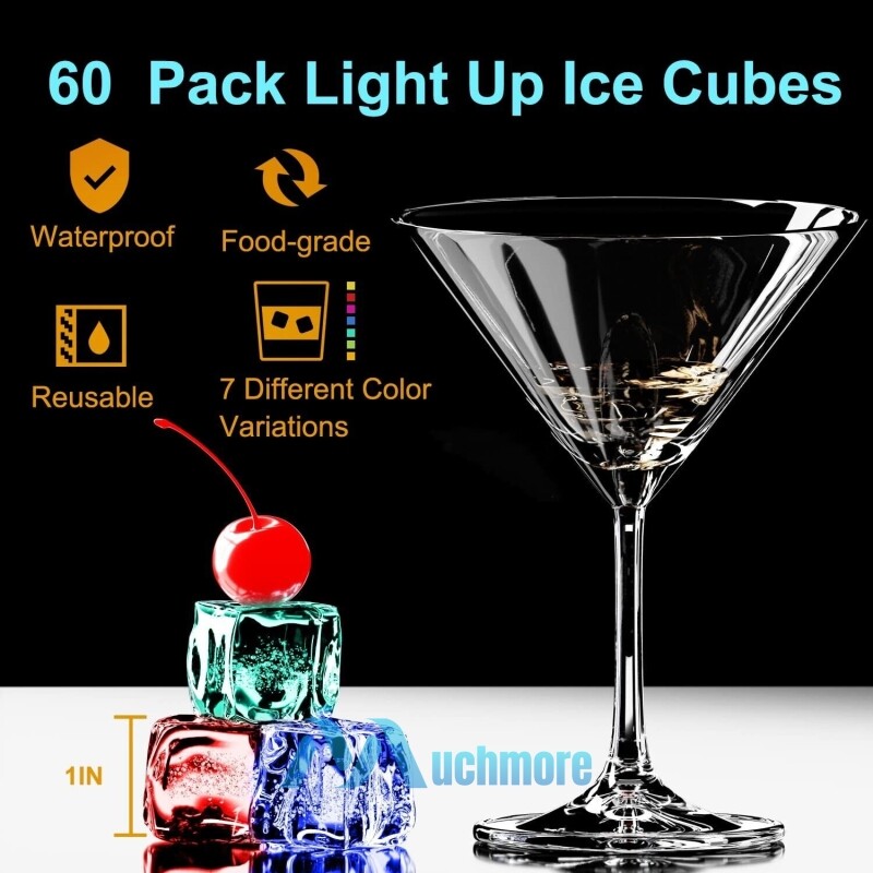 MUCH 4-24PCS Waterproof LED Light Up Ice Cubes for Drinks Rainbow Color Flashing