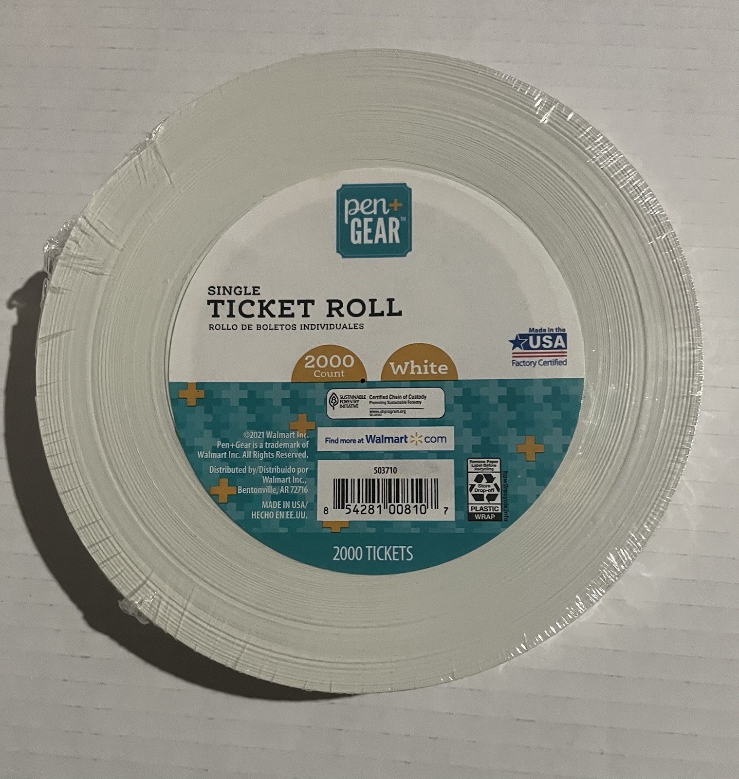 Pen & Gear Single Ticket Roll 2000 White Tickets