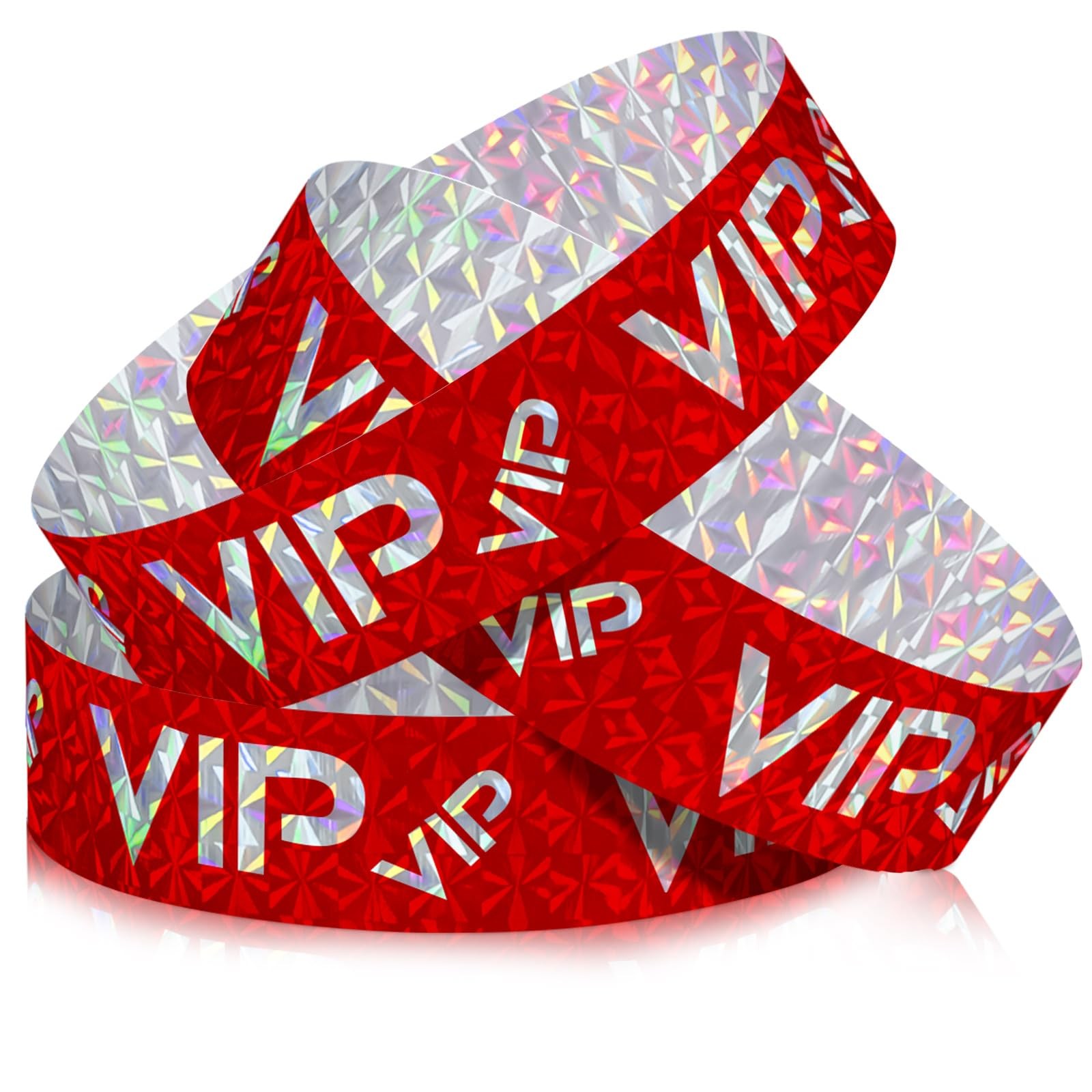 500 Pcs VIP Plastic Wristbands for Events,Holographic Red
