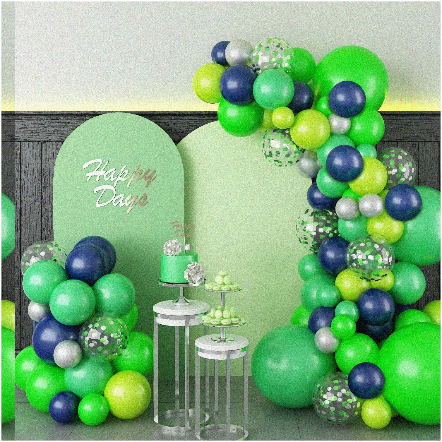 Balloon Arch Kit with Lime Light Green Navy Silver