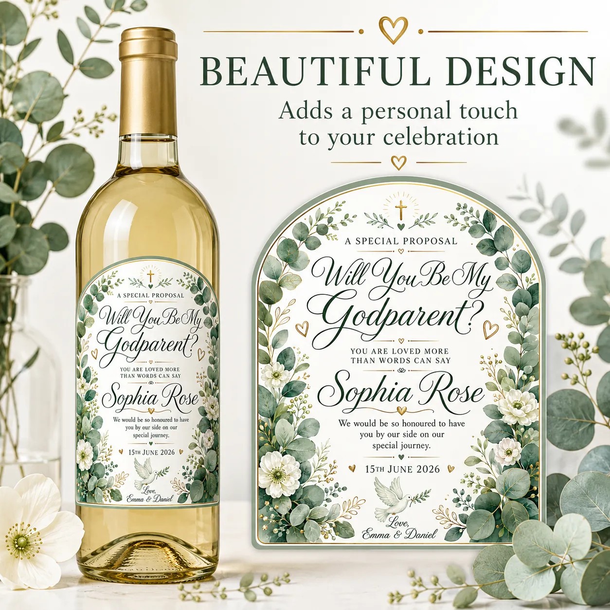 Personalised Godparent Proposal Bottle Label Sticker Godparent Gift